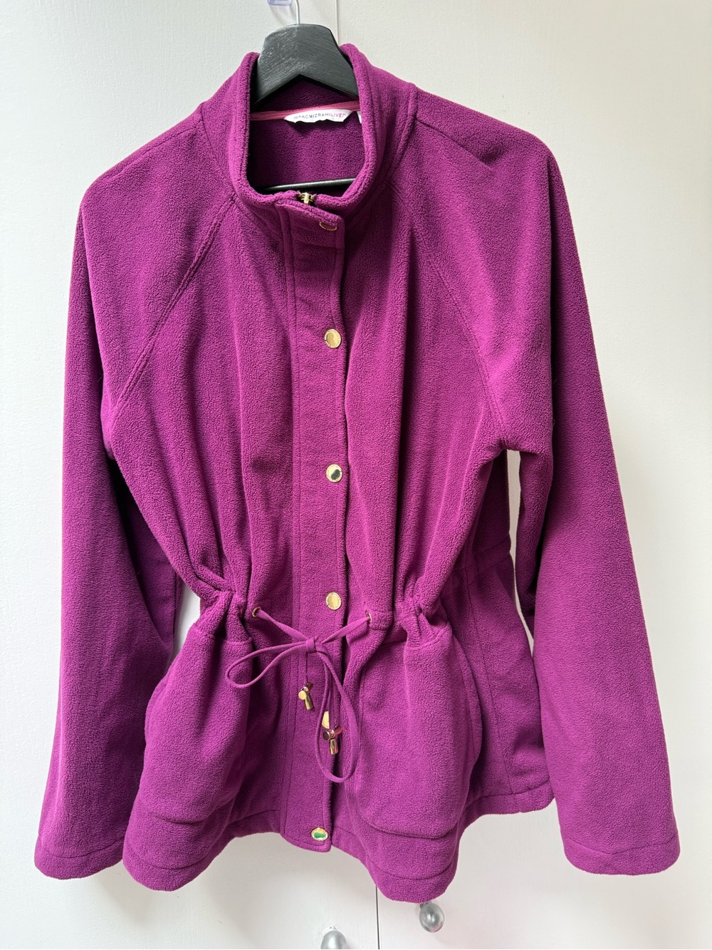 Isaac Mizrahi Deep Magenta Drawstring Fleece Jacket Size Large